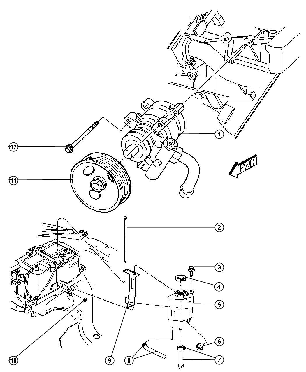 1995 Dodge Dakota Pump. Power Steering. Without Pulley. Mounting 