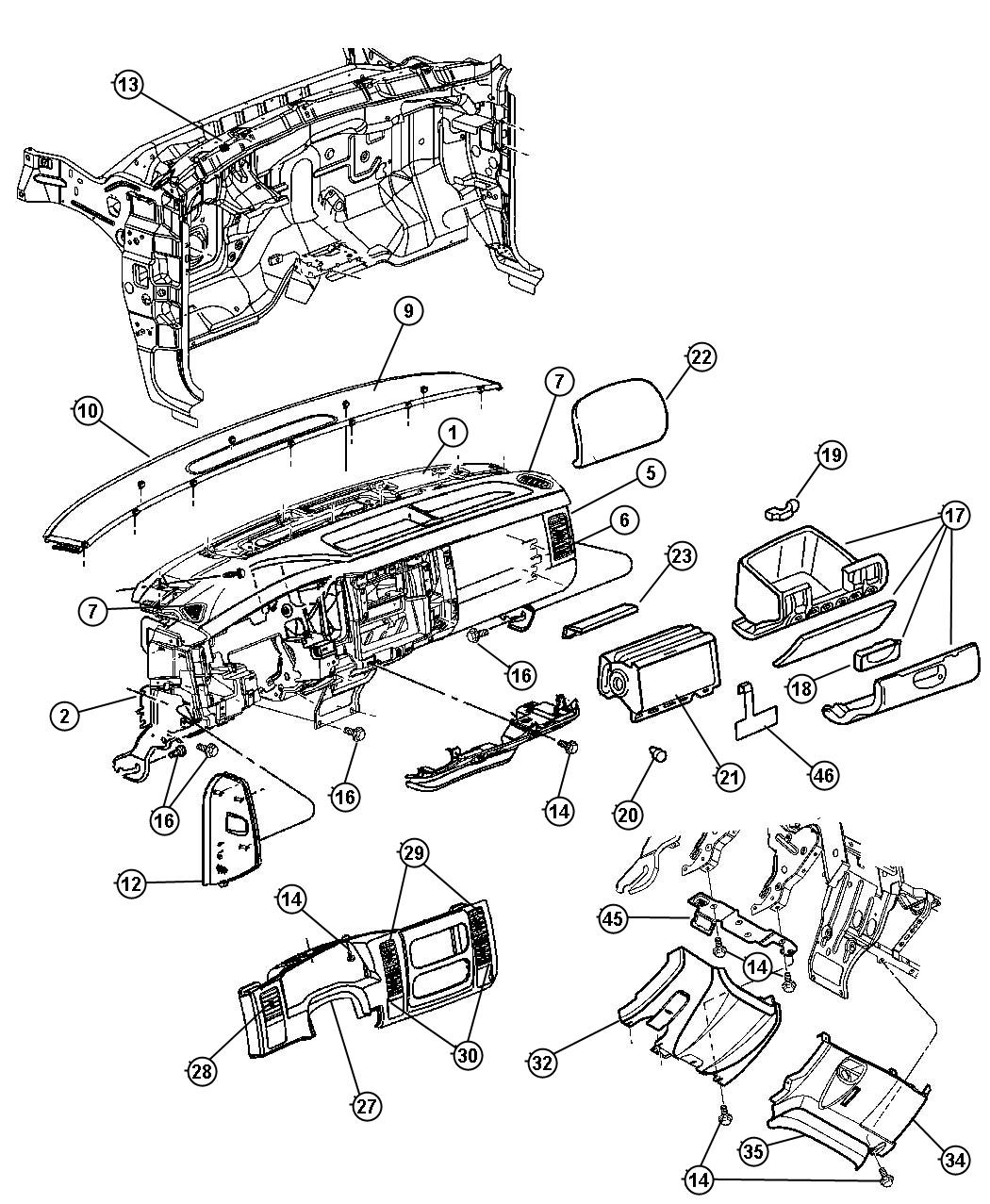 2001 Dodge Dakota Reinforcement. Instrument panel. Trim: [all trim ...