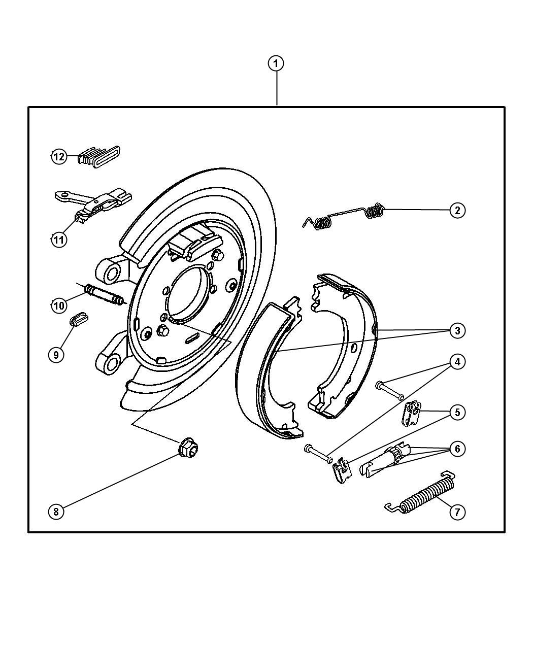 Jeep Compass Shoe kit. Parking brake. Contains 4 shoes. Axle, rear