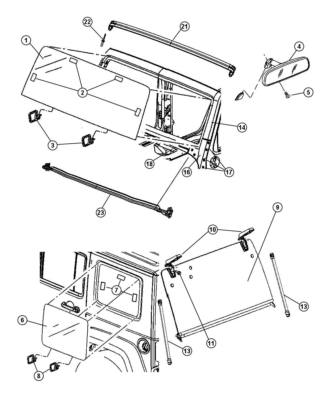 jeep Wrangler Panel. Windshield frame. [[-complete body in white parts ...