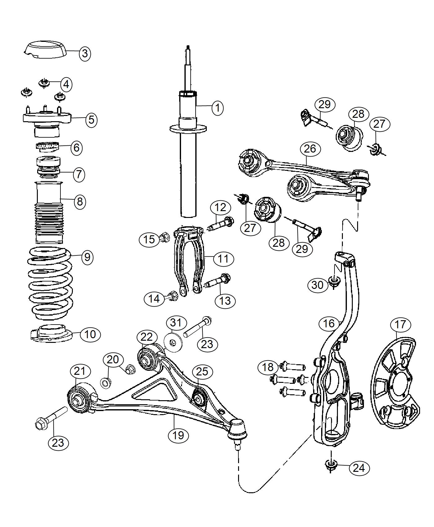 Dodge Challenger Shock absorber. Suspension. Front. Left, right